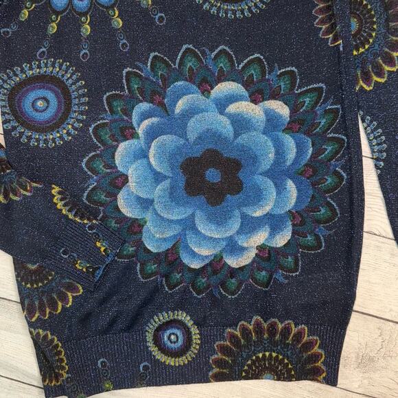 Desigual NWT Women's Lucke Knit Pullover Top Blue Floral Sparkle Size Small - Picture 8 of 10